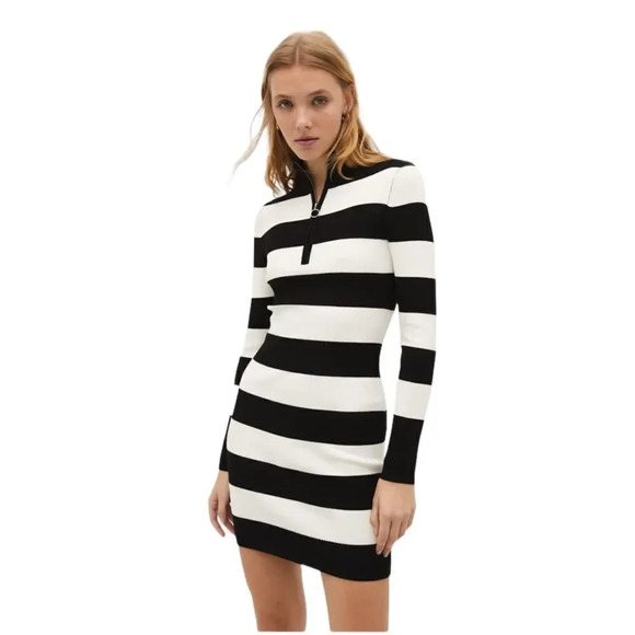 STRADIVARIUS | Navy/Ecru | STRIPED KNIT DRESS WITH ZIP - Picture 6 of 13